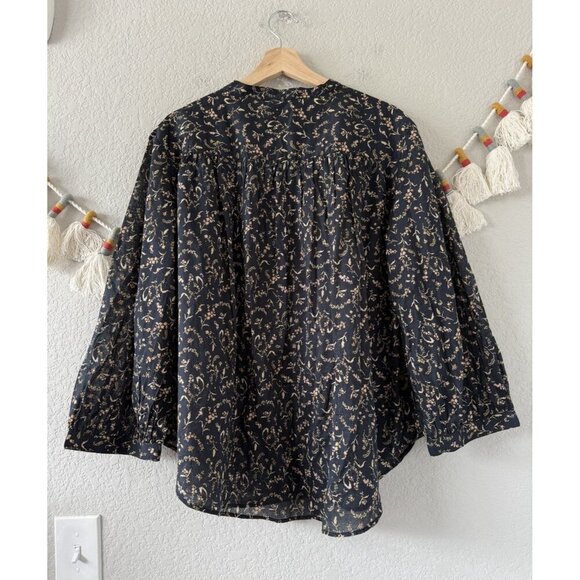 H&M 100% Cotton Floral Poplin Button Front Oversized Top Fairy Coquette Boho L - Picture 2 of 9